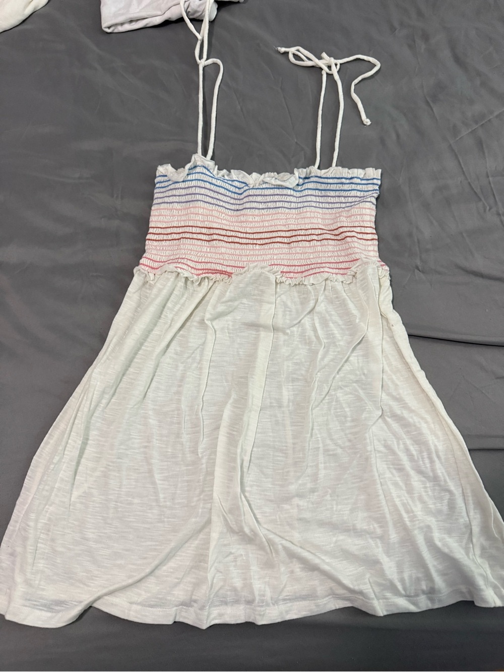 Xhilaration White Sundress with Red & Blue Smocked Bodice